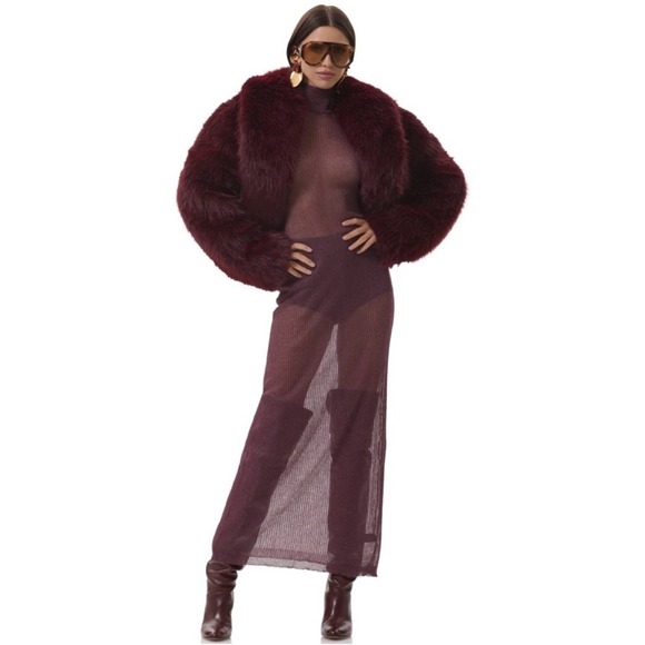 AFRM Jackets & Blazers - AFRM Stephanie Faux Fur Jacket, Burgundy (Port), Size Large, CHIC CLASSIC NWT